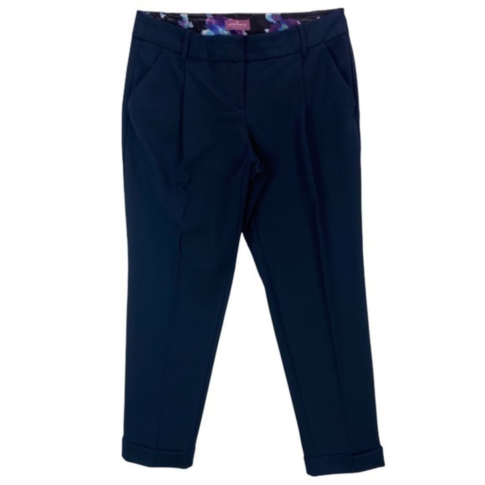 Savile Row Co. Womens Pants Size 10 Stretch Blue Pleated Mid Rise Cuffed Tapered
